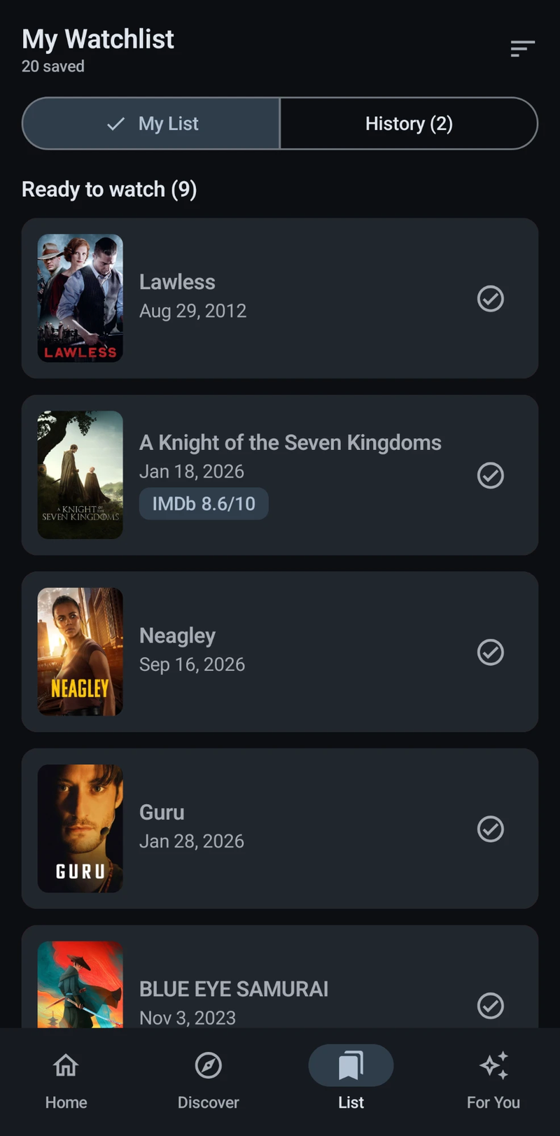 My Watchlist screen